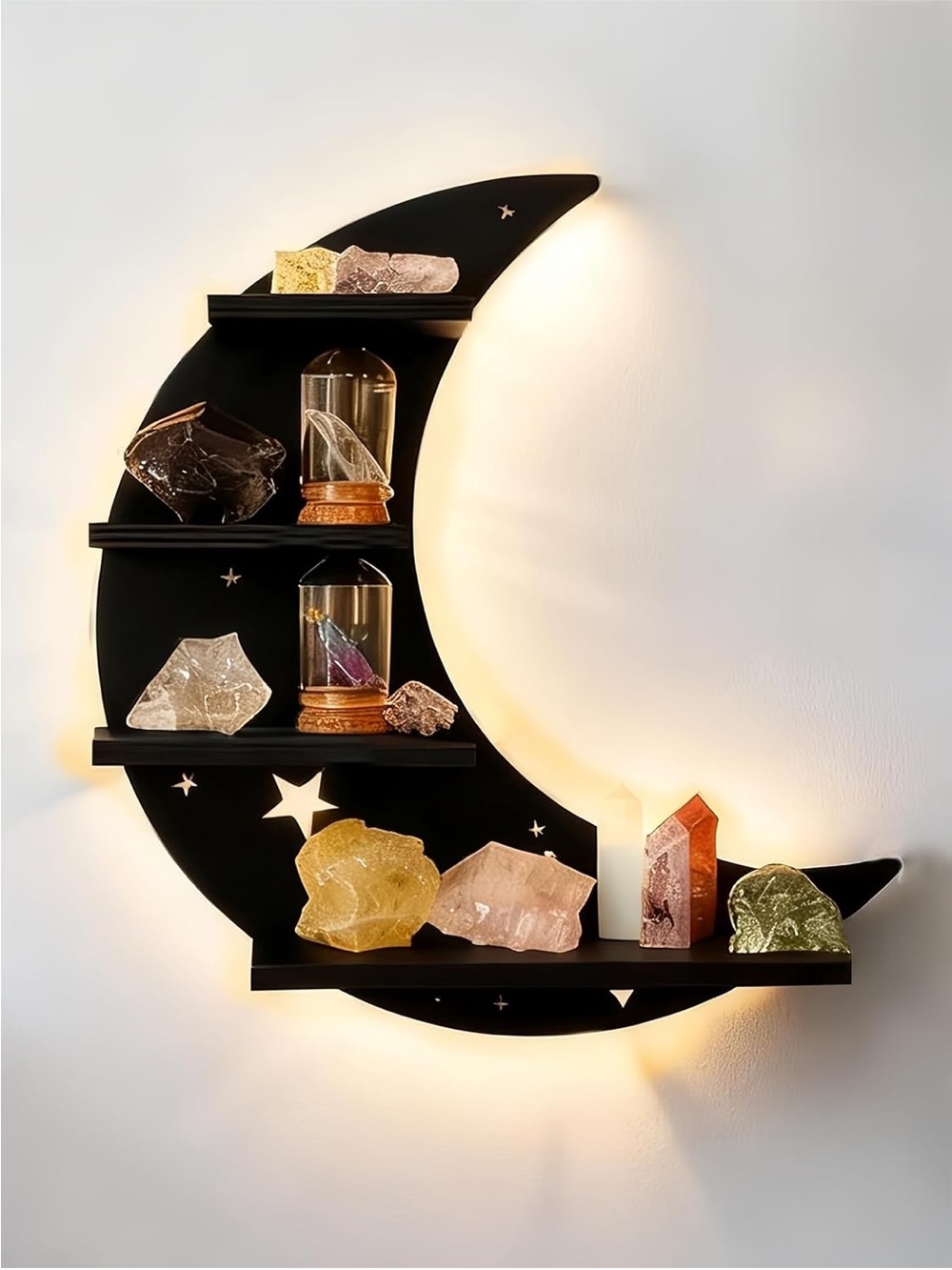 Moon Crescent Floating Wall Shelf with Backlight